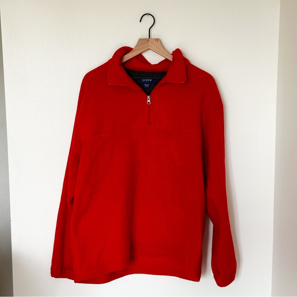 J. Crew Men's Vibrant Red Quarter Zip Fleece Pullover Size L